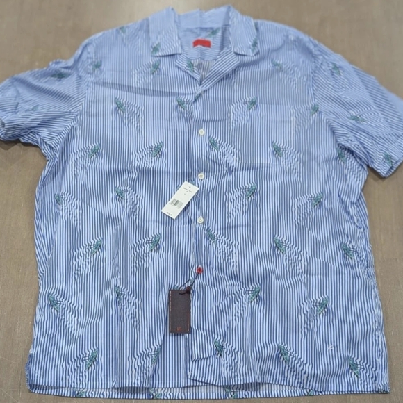 $675 Mens ISAIA Kayak Striped SS Button Up Shirt Light Blue 46 US 18